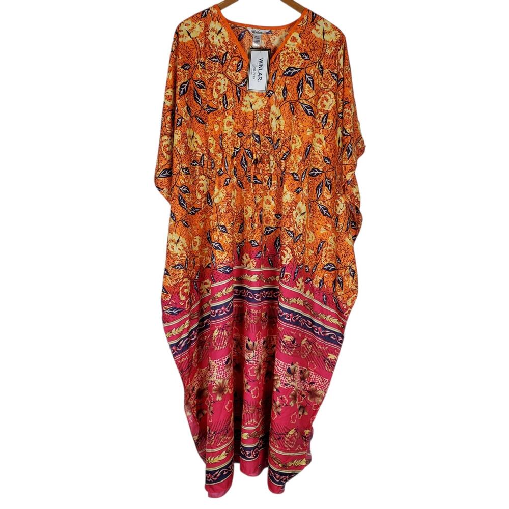 NEW Winlar Madalyn Long Caftan One Size Orange Blue Pink Kaftan Mumu House Dress